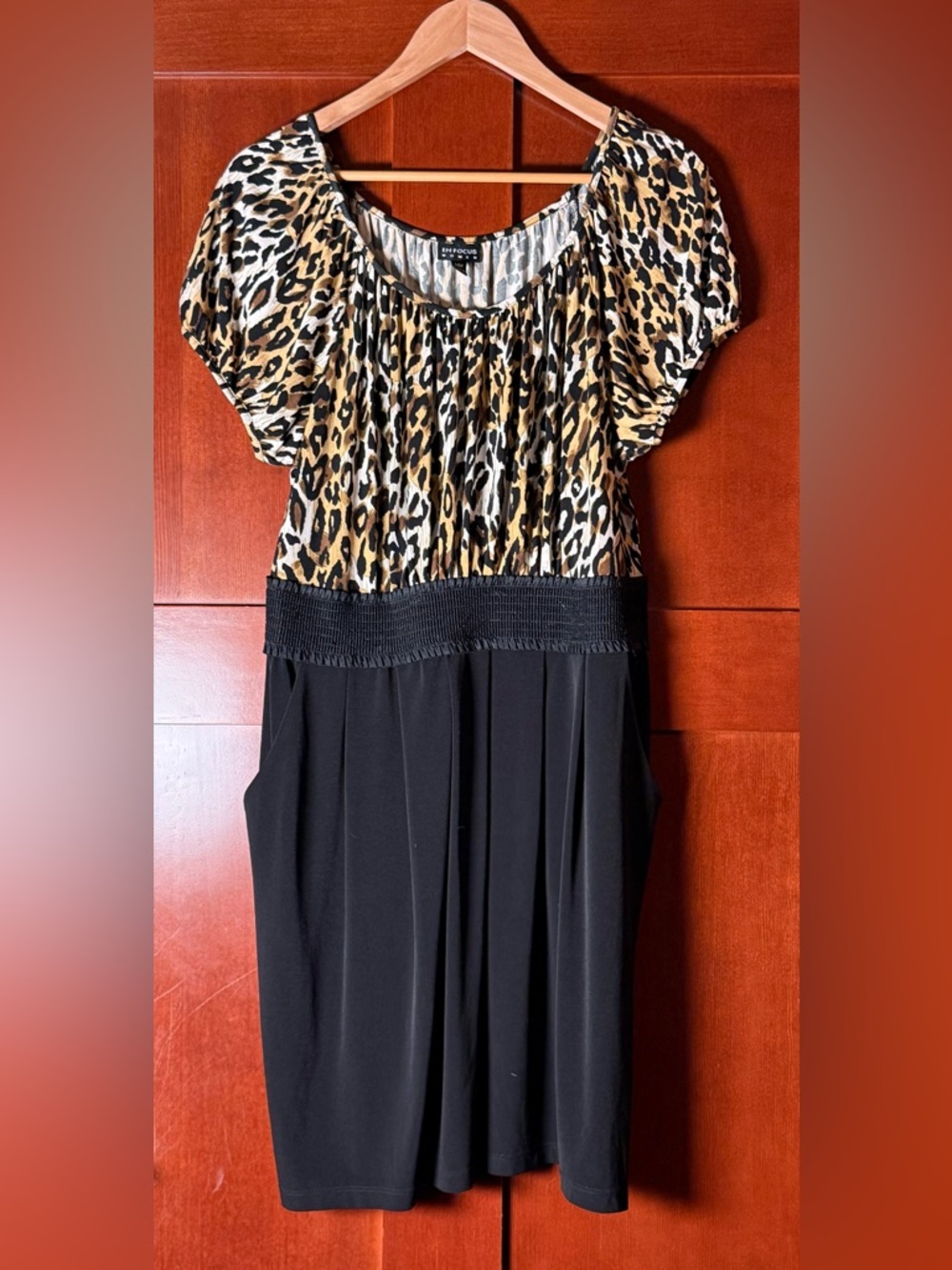 Vintage Enfocus Studio Mixed Media Animal Print Short Sleeve Dress Size 14W